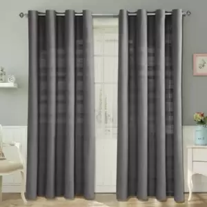 Image of HOMECAPES Cotton Rajput Ribbed Charcoal Grey Curtain Pair, 54 x 54" Drop