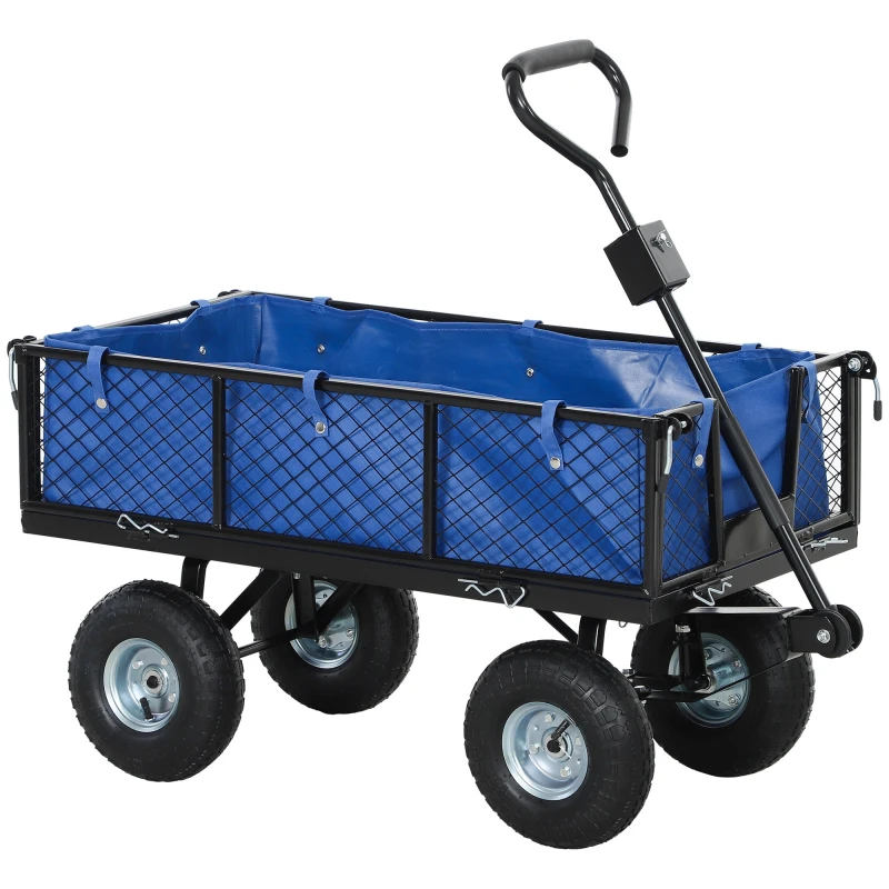 Image of Outsunny Garden Cart with Removable Liner, Quick-Release Sides, Blue Blue