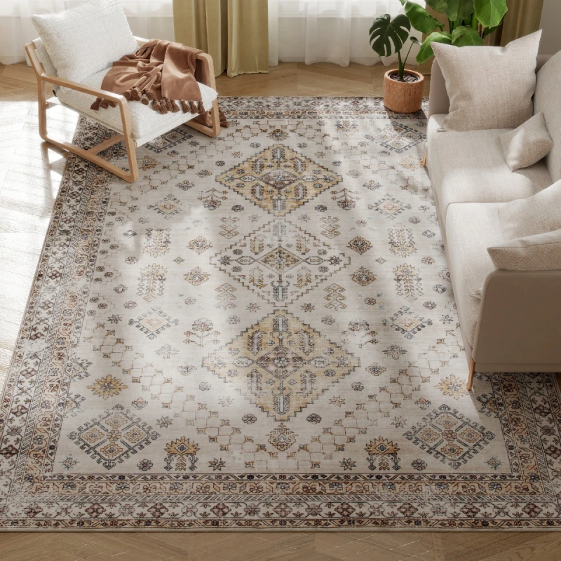 Image of HOMCOM HOMCOM Vintage Large Rug for Living Room, Bedroom, Dining Room, Beige Size: 200cm x 290cm Beige 200cm x 290cm Unisex 5063603409569