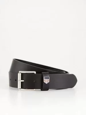 Image of Gant Retro Shield Leather Belt, Black, Size 90 Cms, Men
