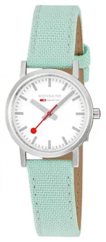 Mondaine Classic 30mm Neo-Mint Textile Strap White Dial Watch