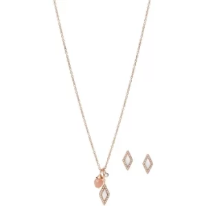 Image of Fossil Stevie Be Iconic Orange Moonstone with Pink Mother-of-Pearl Necklace and Earrings Set