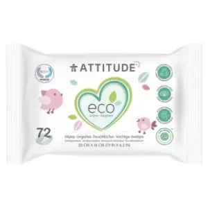 image of Attitude Eco 100% Biodegradable Baby Wipes, 72 Wipes