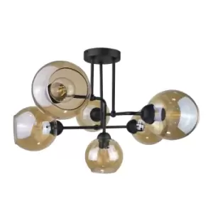 image of Monde Multi Arm Semi Flush Ceiling Light Black, 55cm, 6x E27