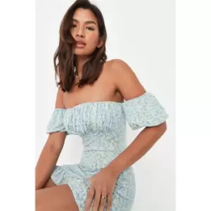 Missguided Bust Puff Sleeve Mini Dress Ditsy - Blue