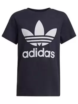 Image of adidas Originals Junior Unisex Trefoil T-Shirt - Navy/White, Size 7-8 Years, Women