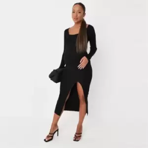 image of Missguided Maternity long sleeve split front dress - Black