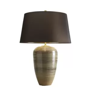 Image of Table Lamp Ceramic Textured Green & Brown Glaze Brown Shade LED E27 60W