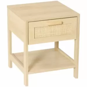 Image of HOMCOM Nightstand With Rattan Drawer And Storage Shelf