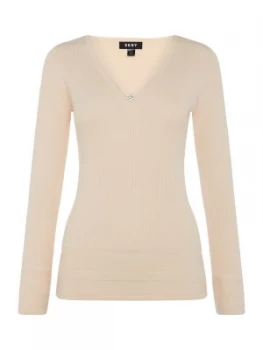 image of DKNY Long sleeve deep v neck jumper Light Pink