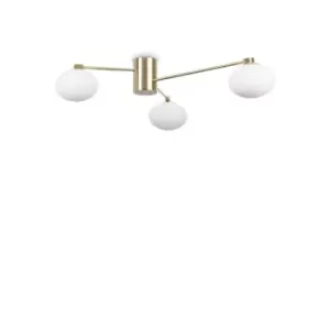 Image of HERMES 3 Light Globe Multi Arm Semi Flush Ceiling Lamp Brass