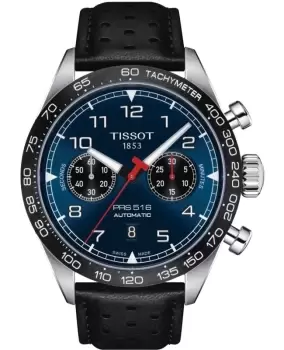 Tissot PRS 516 Automatic Blue Chronograph Dial Leather Strap Mens Watch T131.627.16.042.00 T131.627.16.042.00