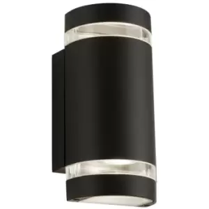 Image of Searchlight Sheffield Outdoor 2 Light Curved Wall Bracket Black, Clear Diffuser IP44 2700K