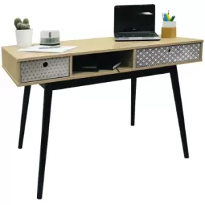 Image of RETRO - 2 Drawer Office Computer Desk / Dressing Table - Oak / Black - Oak / White / Grey / Black