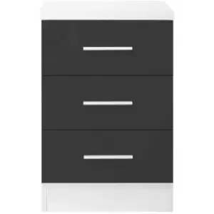 Image of Dark Grey Gloss 3 Drawer Tall Bedside Cabinet Table Matt White Frame - Grey