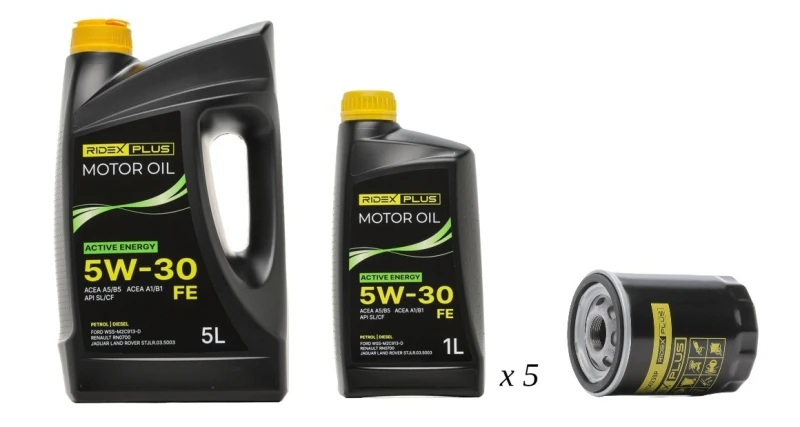 Image of RIDEX PLUS 100908O0107P Oil change kit (oil filter + engine oil) Oil change kit (oil filter + engine oil) (100908)