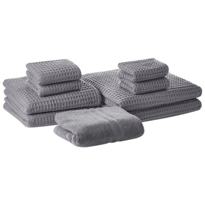 Image of Beliani Set Of 9 Towels Areora Cotton Light Grey