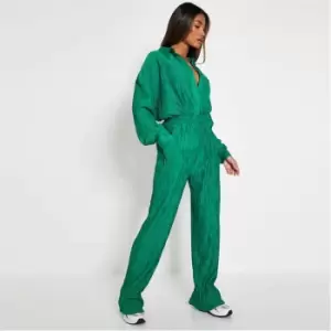 Image of I Saw It First Crinkle Plisse Straight Leg Trousers - Green