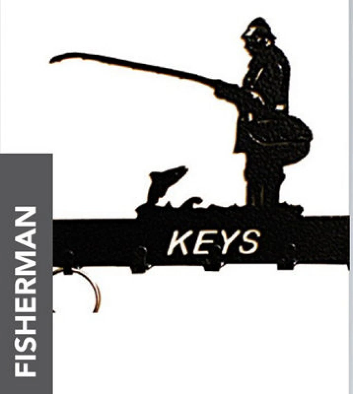Image of Fisherman Key Holder - Rack - Solid Steel - W15 X H9cm - Powder Coated Black