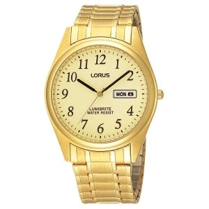 image of Lorus RXN98AX9 Mens Gold Plated Expanding Bracelet Watch