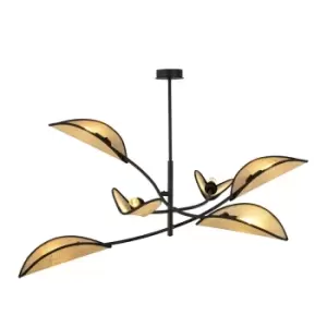 Image of Emibig Lotus Black Multi Arm Semi Flush Ceiling light with Brown Fabric Shades, 6x E14