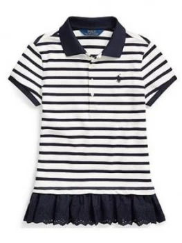 Image of Ralph Lauren Girls Short Sleeve Stripe Ruffle Hem Polo, Navy, Size Age: 16 Years, XL, Women