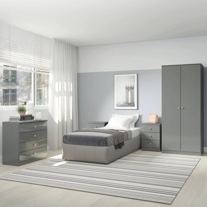 Image of Seconique Denver 2 Door Wardrobe Bedroom Set in Grey Grey Unisex