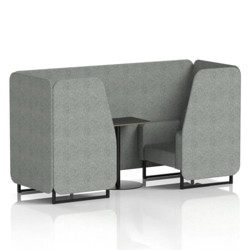 Image of Brixworth 2 Seater Office Booth with Front Panel - Black Legs and Black Table with Black Leg in Rivet Fabric - Prime Panels and Sofa