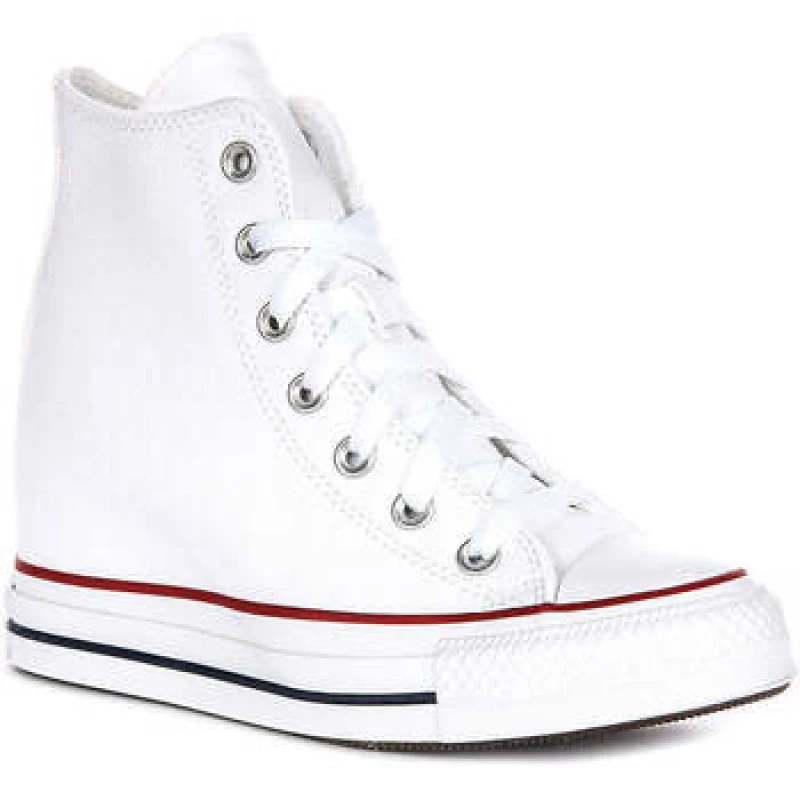 Image of Converse Womens Chuck Taylor All Star Wedge Trainers White Red Navy, 5