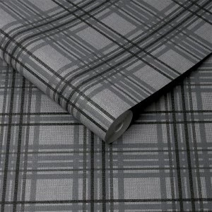 image of Graham & Brown Superfresco Easy Country Tartan Wallpaper - Charcoal