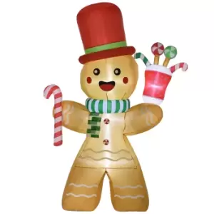 Image of HOMCOM 7.5FT Christmas Inflatable Gingerbread Man with Candy Cane and LED Lights, Blow-Up Outdoor LED Garden Display for Lawn, Party
