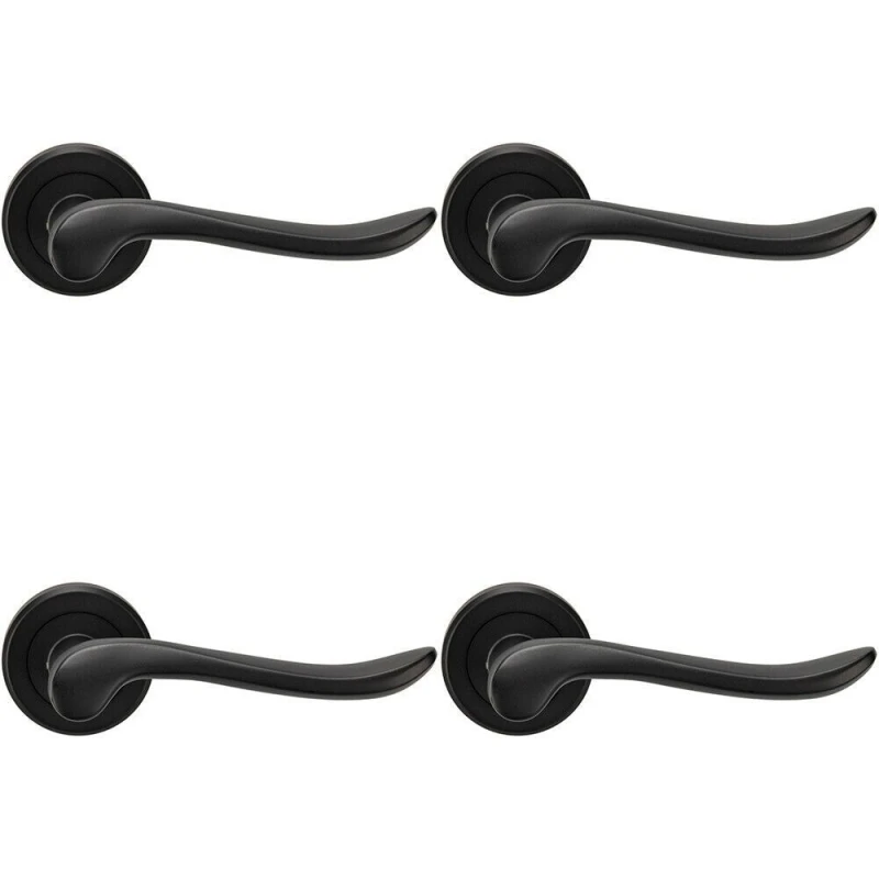 Image of Loops 4x PAIR Scroll Shaped Lever Handle on Round Rose Concealed Fix Matt Black Black