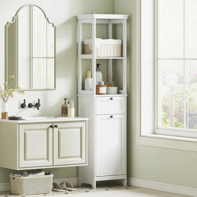 Image of HOMCOM HOMCOM Slim Bathroom Storage Unit with Tilt-Out Laundry Cabinet Drawer White White One Size Unisex 5063603510883