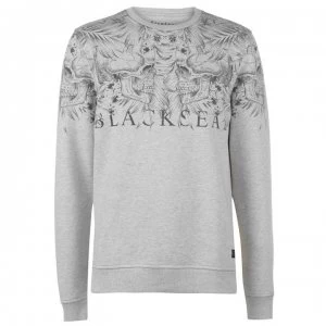 Image of Firetrap Blackseal Skull Leaf Crew Sweater - Grey Marl
