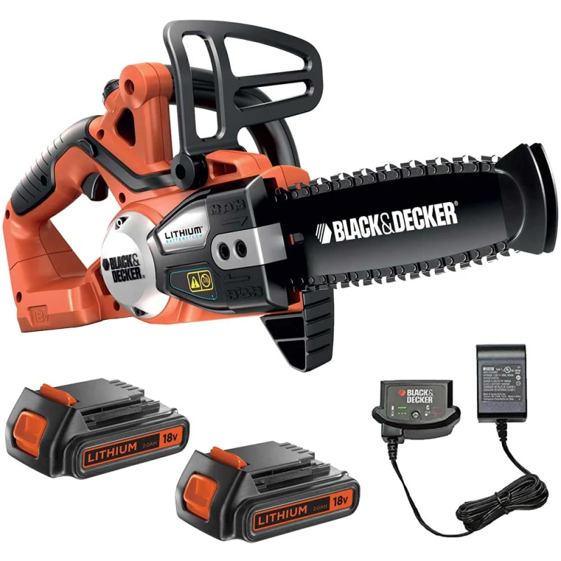 Image of Black and Decker GKC1820L 18v Cordless Chainsaw 200mm 2 x 2ah Li-ion Battery Charger GKC1820L22