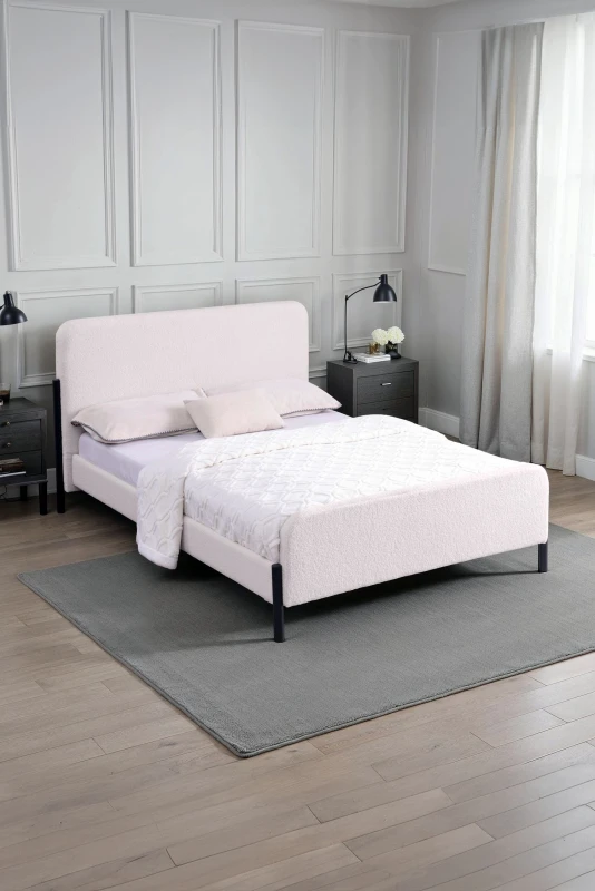 Image of SlumberWorx Thetford Ivory Boucle Fabric Bed Frame