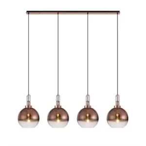 image of Luminosa Linear 4 Light Pendant E27 With 30cm Globe Glass, Copper, Clear Copper, Matt Black