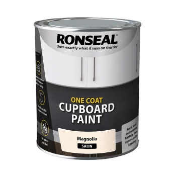 image of Ronseal One Coat Cupboard Paint Magnolia Satin - 750ml