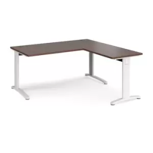 Image of Office Desk Rectangular Desk 1600mm With Return Walnut Tops With White Frames TR10