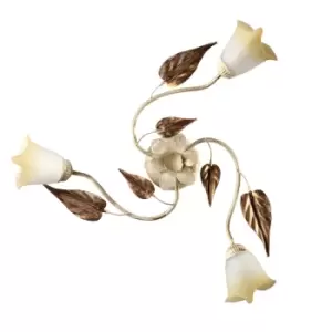 image of Vanda 3 Light Multi Arm Semi Flush Ceiling Lamp, Ivory