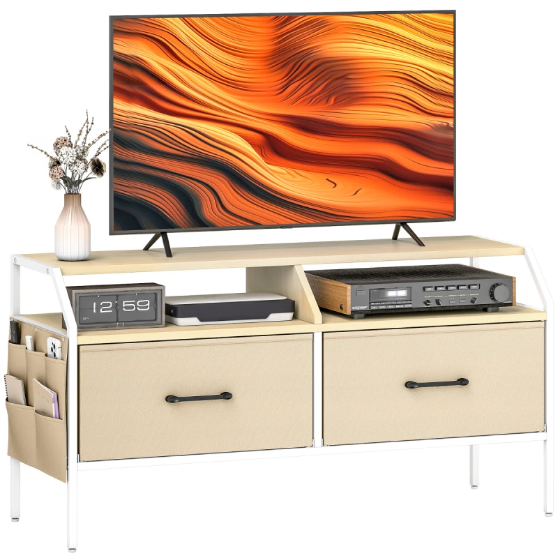 Image of HOMCOM HOMCOM TV Stand Cabinet with 2 Foldable Drawers, Natural Wood Finish in Light Brown Size: 90cm x 35cm Light Brown 90cm x 35cm Unisex 50636030