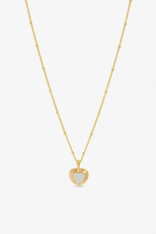 Image of Inicio Womens Gold Plated Mother of Pearl Heart Pendant - Gift Pouch Gold Female One Size