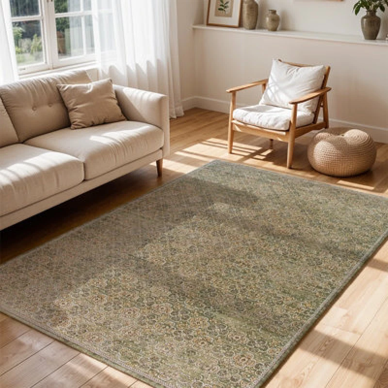 Image of Livabliss Galey Alix Myrtle Avenue-Vintage Brown Green Grey Traditional Boho Fringe Living Dining Bedroom Rug 140 X 200 Cm Easy Care