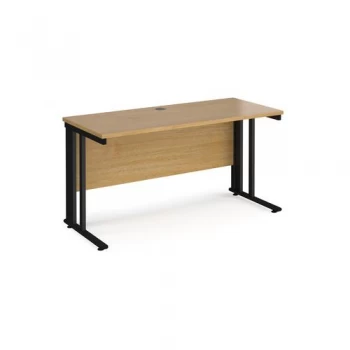 Image of Maestro 25 straight desk 1400mm x 600mm - Black cable managed leg frame and oak top