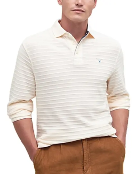 image of Barbour Cramlington Pique Textured Stripe Long Sleeve Polo Shirt