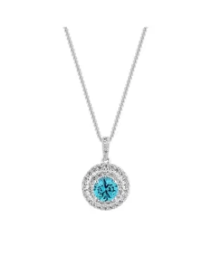 image of Simply Silver Double Halo Aqua Necklace