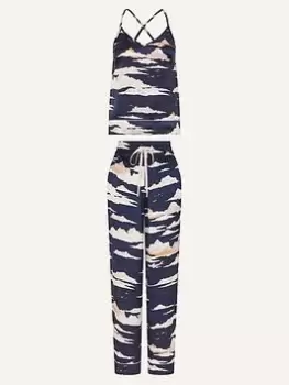 Image of Accessorize Vacation Print Satin Pjs, Navy, Size Xxl, Women
