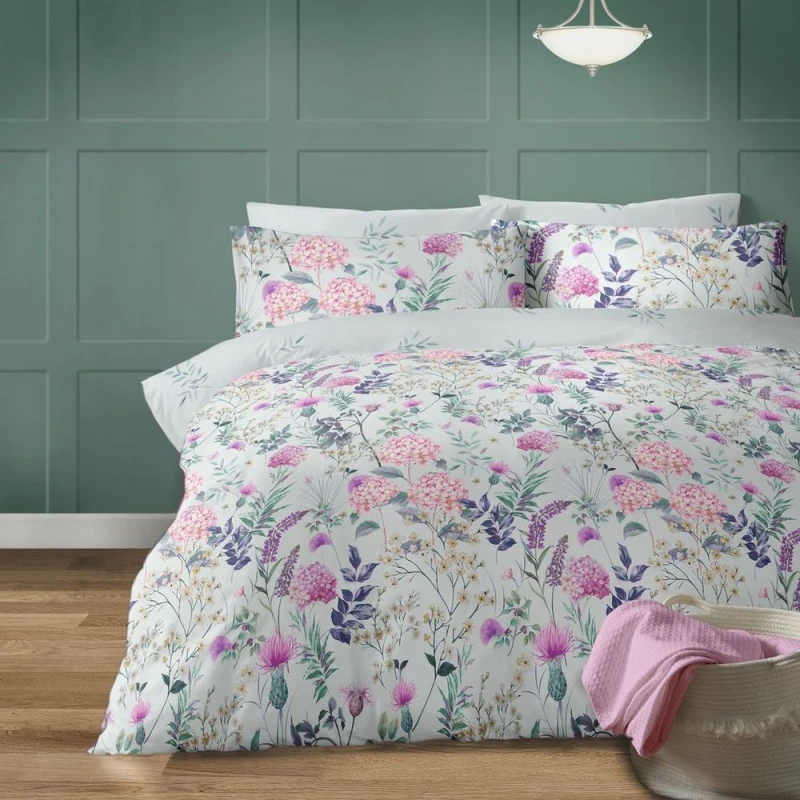 Image of Bellissimo Home Harlow Duck Egg Floral Polycotton Duvet Cover Set - Single Bed
