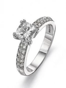 Image of Moissanite 18 Carat White Gold 100pt Equivalent Cushion Cut Ring, Size H, Women