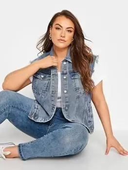 Image of Yours Clothing Sleeveless Denim Jacket - Blue Size 16, Women